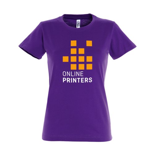 T-shirt da donna in cotone viola scuro con maniche corte.