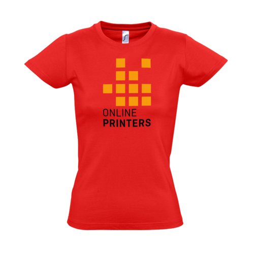 T-shirt rossa in cotone da donna con maniche corte.