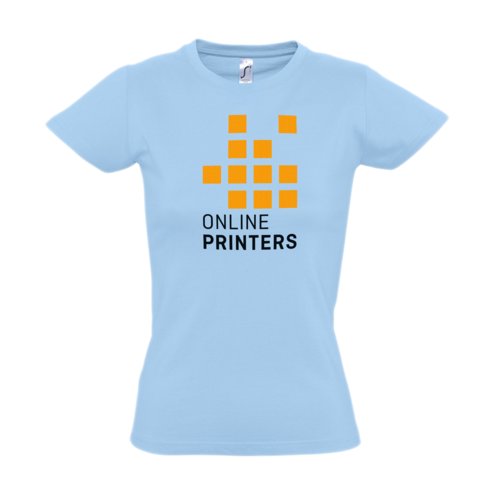 T-shirt azzurra in cotone da donna con maniche corte.