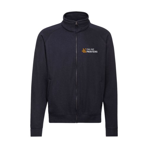 Felpa nero-blu in misto cotone con zip integrale.