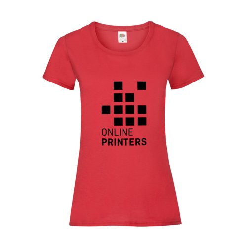 T-shirt rossa da donna in cotone con maniche corte.