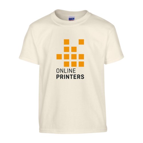 T-shirt beige in cotone, unisex, a maniche corte e collo rotondo.