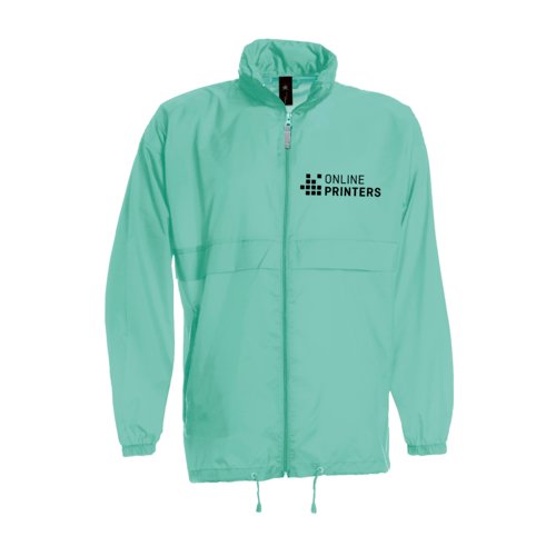 Giacca a vento turchese in nylon con zip integrale.