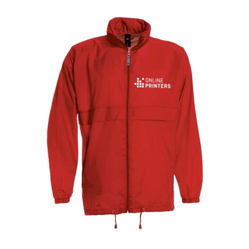 Giacca a vento rossa in nylon da uomo con zip integrale.