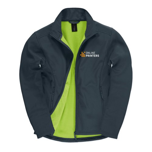 Giacca softshell blu navy in poliestere ed elastan con cerniere.