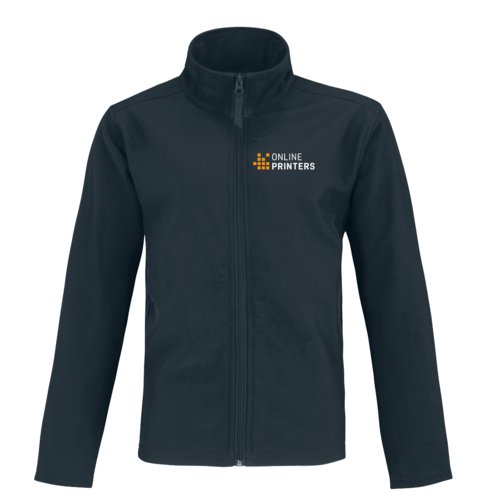 Giacca softshell blu navy in misto poliestere-elastan con cerniera.