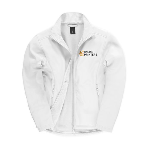 Giacca softshell bianca in poliestere ed elastan con cerniera.