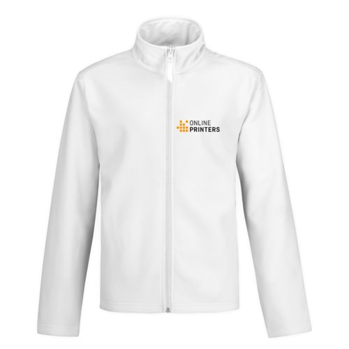 Giacca softshell bianca in poliestere ed elastan con zip integrale.
