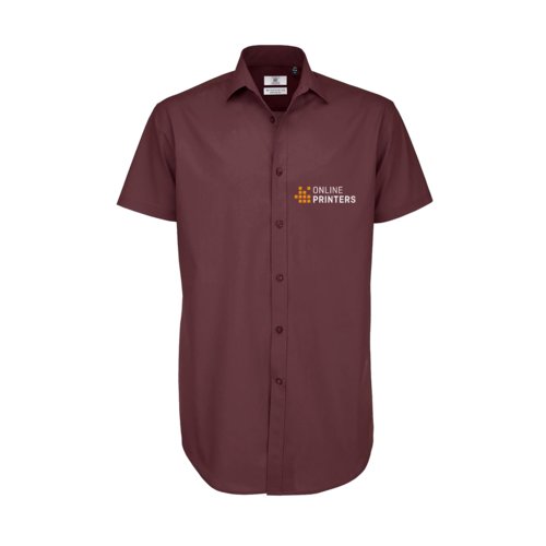 Camicia bordeaux a maniche corte in cotone elasticizzato da uomo.