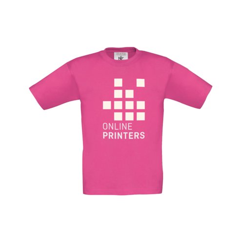 T-shirt da bambino in cotone fucsia a maniche corte.