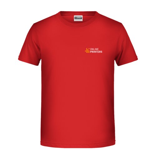 T-shirt rossa in cotone per bambini con maniche corte e collo rotondo.