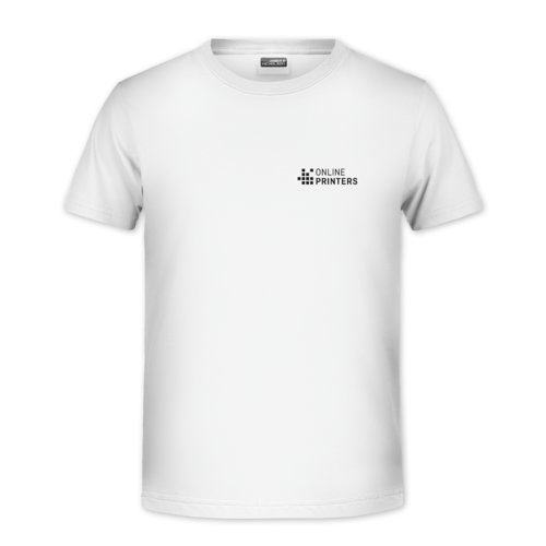 T-shirt bianca in cotone da bambino a maniche corte.