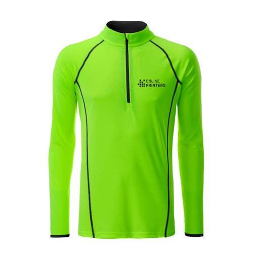 Maglia a maniche lunghe in poliestere verde neon con zip corta.