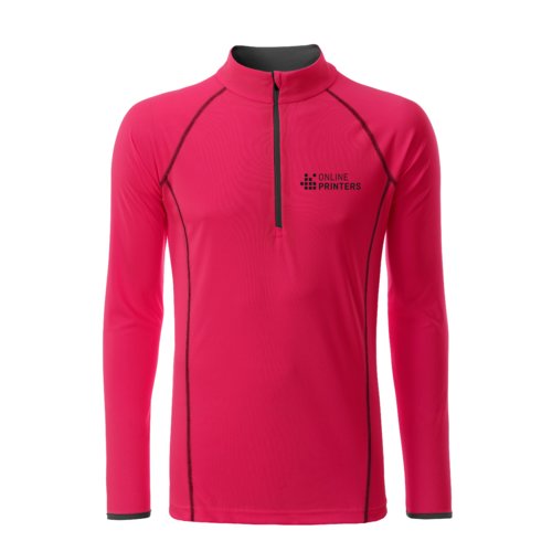 Maglia a maniche lunghe in poliestere rosa neon/grigia con cerniera.