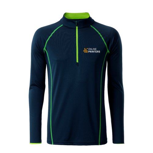 Maglia funzionale a maniche lunghe in poliestere blu navy con zip corta.