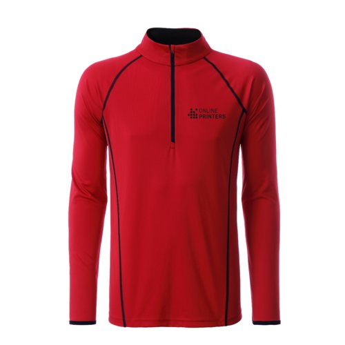 Maglia a maniche lunghe rossa in poliestere con cerniera.