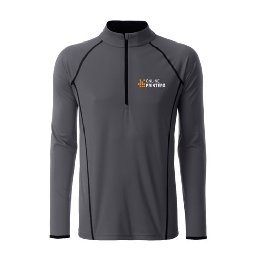 Maglia a maniche lunghe in poliestere grigio scuro con cerniera corta.