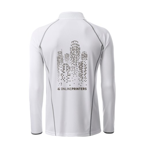 Maglia bianca a maniche lunghe in poliestere da uomo con dettagli argentati.