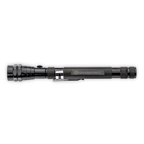 Torcia LED in metallo nero con funzione telescopica.