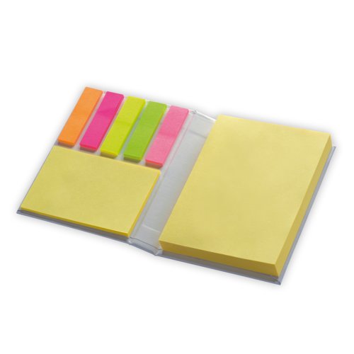 Blocco note adesivo bianco con strisce adesive.