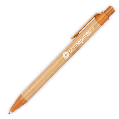 Penna a sfera in bamb arancione con clip.