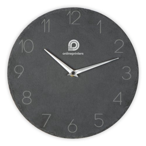 Orologio da parete in ardesia grigia con lancette e numeri.