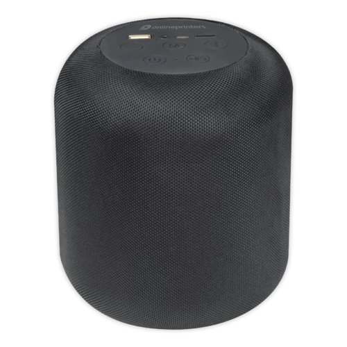 Altoparlante Bluetooth nero con controlli e porta USB.