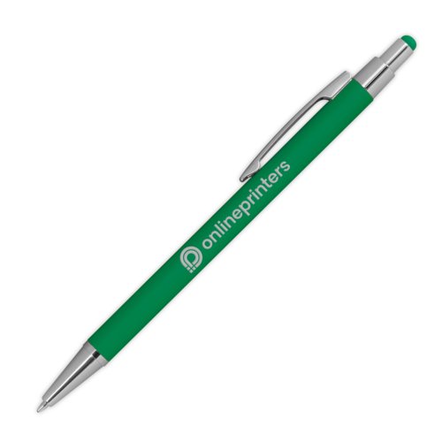 Penna a sfera in metallo verde con funzione touch e clip.