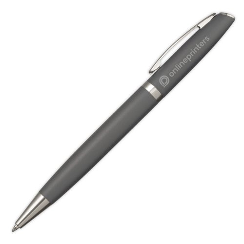 Penna a sfera in metallo grigio con clip.