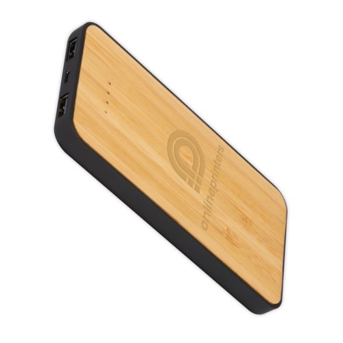 Caricabatterie wireless/power bank beige in bamb con porte USB.