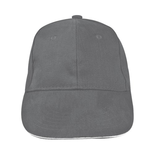 Cappellino da baseball grigio in tessuto a sei pannelli.