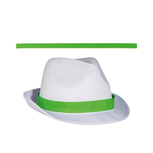 Cappello bianco stile Memphis con fascia colorata.