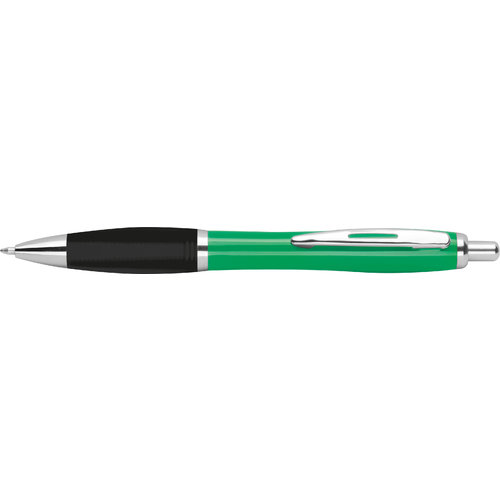 Penna a sfera verde in ABS con clip e pulsante.