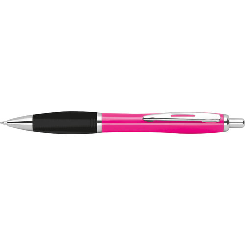Penne a sfera rosa in plastica ABS riciclata con clip.