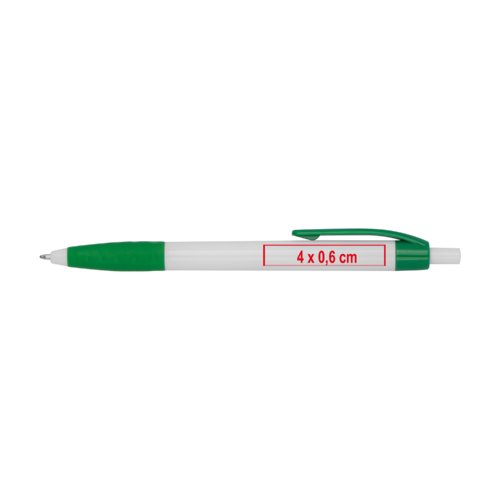 Penna a sfera in plastica con clip e pulsante.