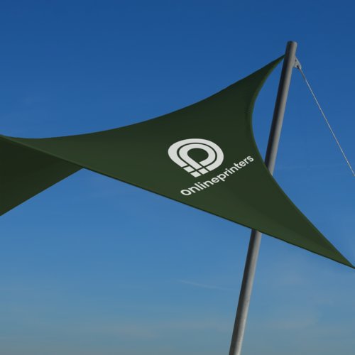 Tenda da sole quadrata in tessuto con angoli rinforzati.