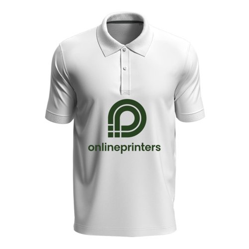 Polo unisex bianco in cotone con maniche corte e abbottonatura.