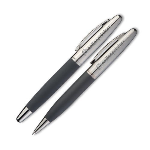 Set da scrittura in metallo con penna a sfera e custodia.