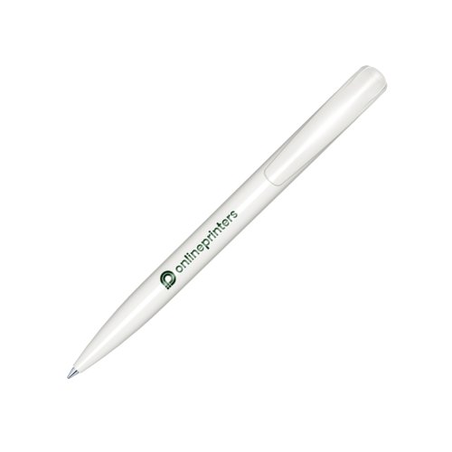Penne a sfera in plastica bianca con finitura lucida e meccanismo a scatto.