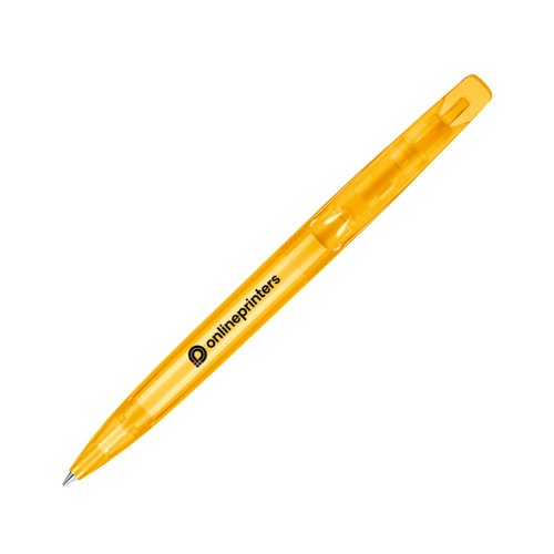 Penne a sfera a rotazione in plastica gialla con clip.