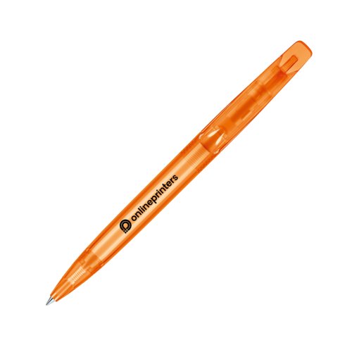 Penne a sfera a rotazione arancione in plastica con clip.