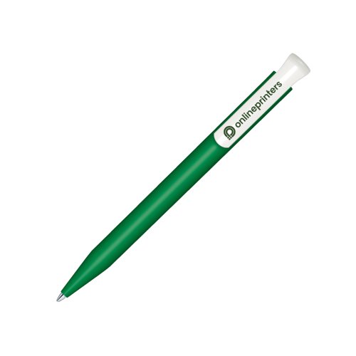Penna a sfera verde in bioplastica con meccanismo a scatto.