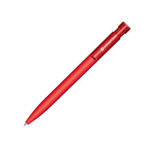 Penne a sfera rossa con meccanismo a scatto e superficie soft-touch.