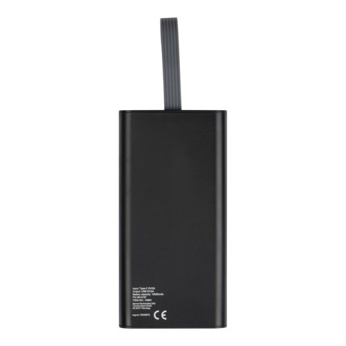 Power bank trasparente con porte USB e laccetto.