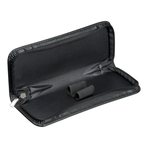 Astuccio nero in RPU con cerniera.