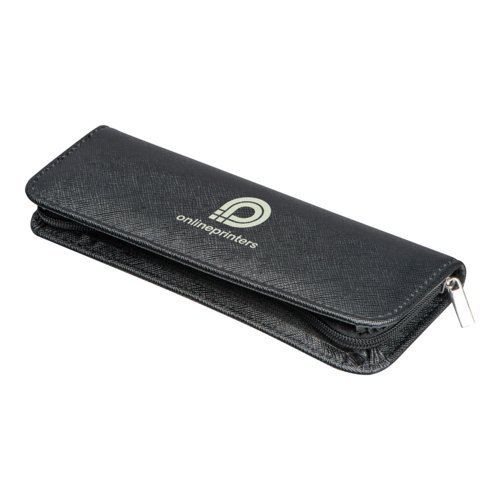 Astuccio nero in RPU con cerniera.