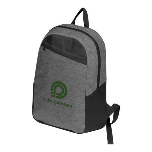 Zaino in tessuto grigio con scomparto con zip e spallacci regolabili.