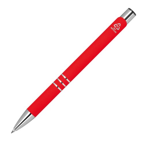 Penna gel rossa con dettagli in metallo e meccanismo a scatto.