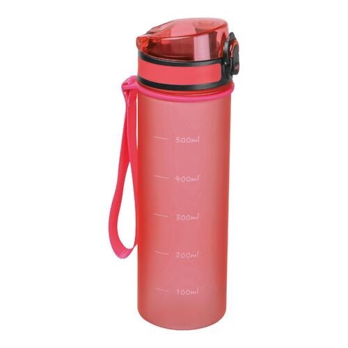 Borraccia rosa in Tritan con passante e tappo a vite.