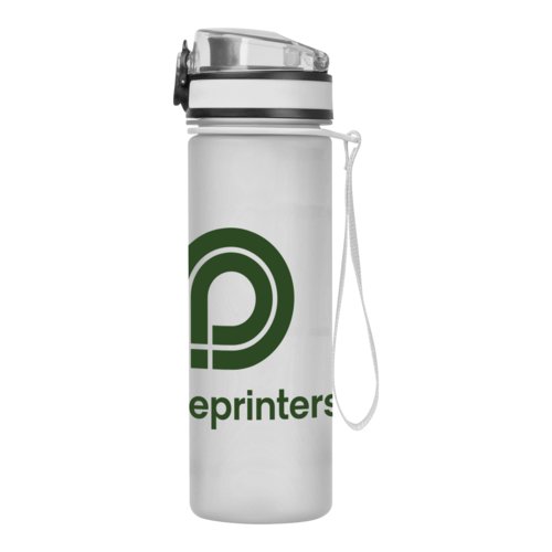 Borraccia in Tritan trasparente con coperchio e passante.